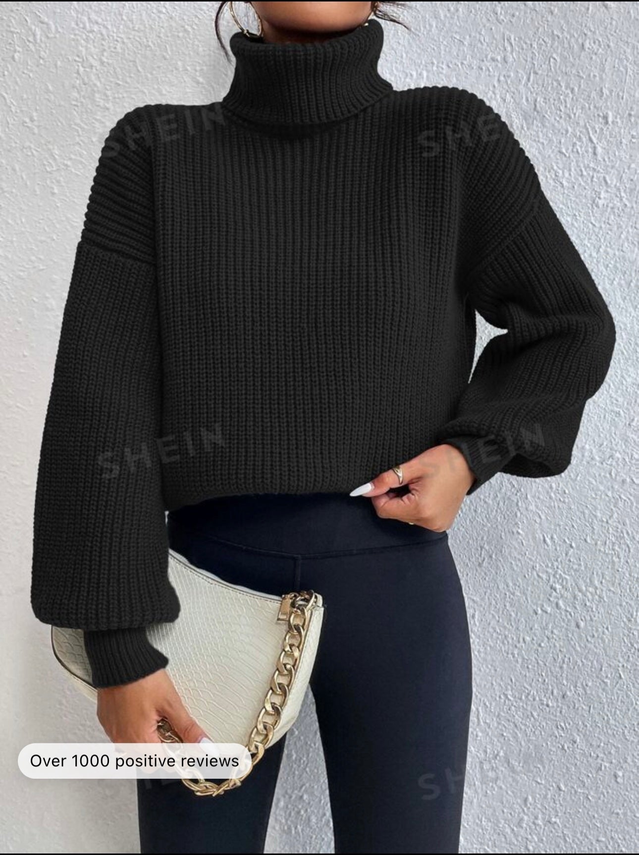 Shein Rib-Knit Cropped Drop Shoulder Sweater