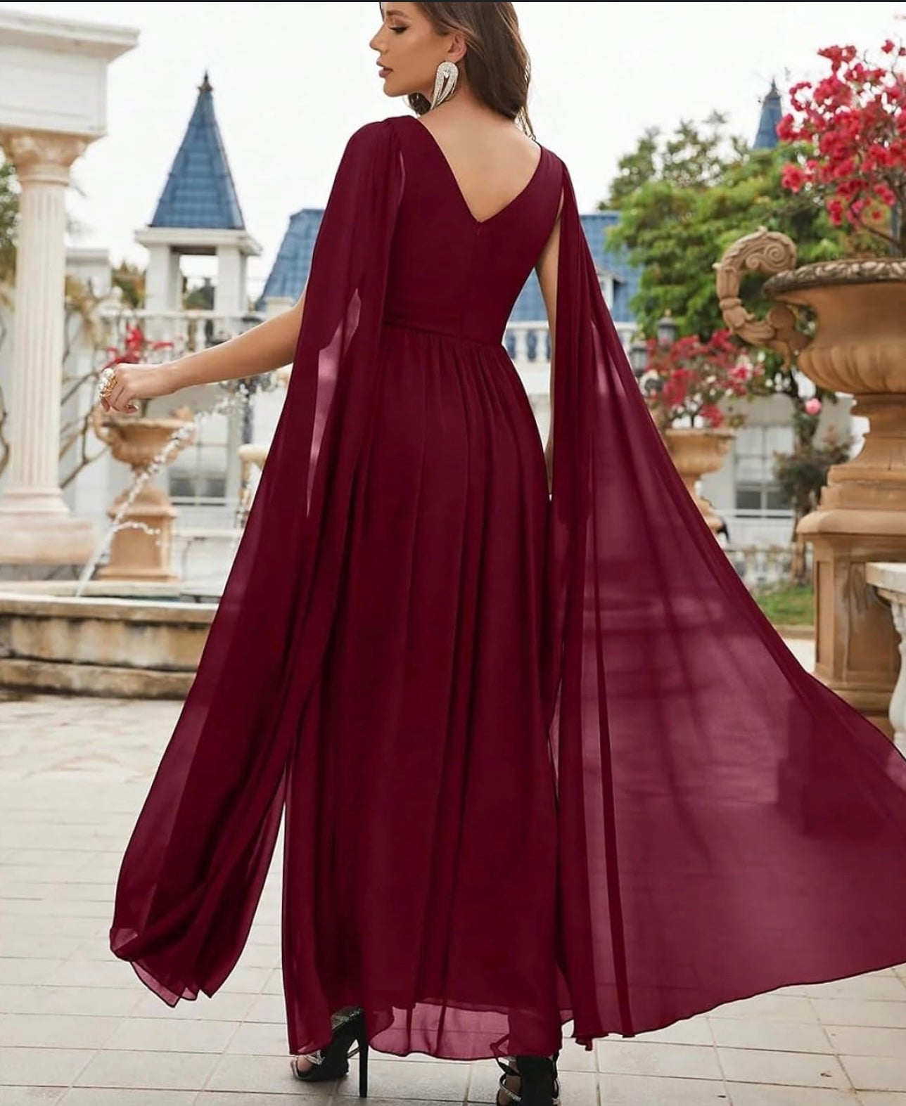 Shein Cape V Neck Line Chiffon Fabric Dress