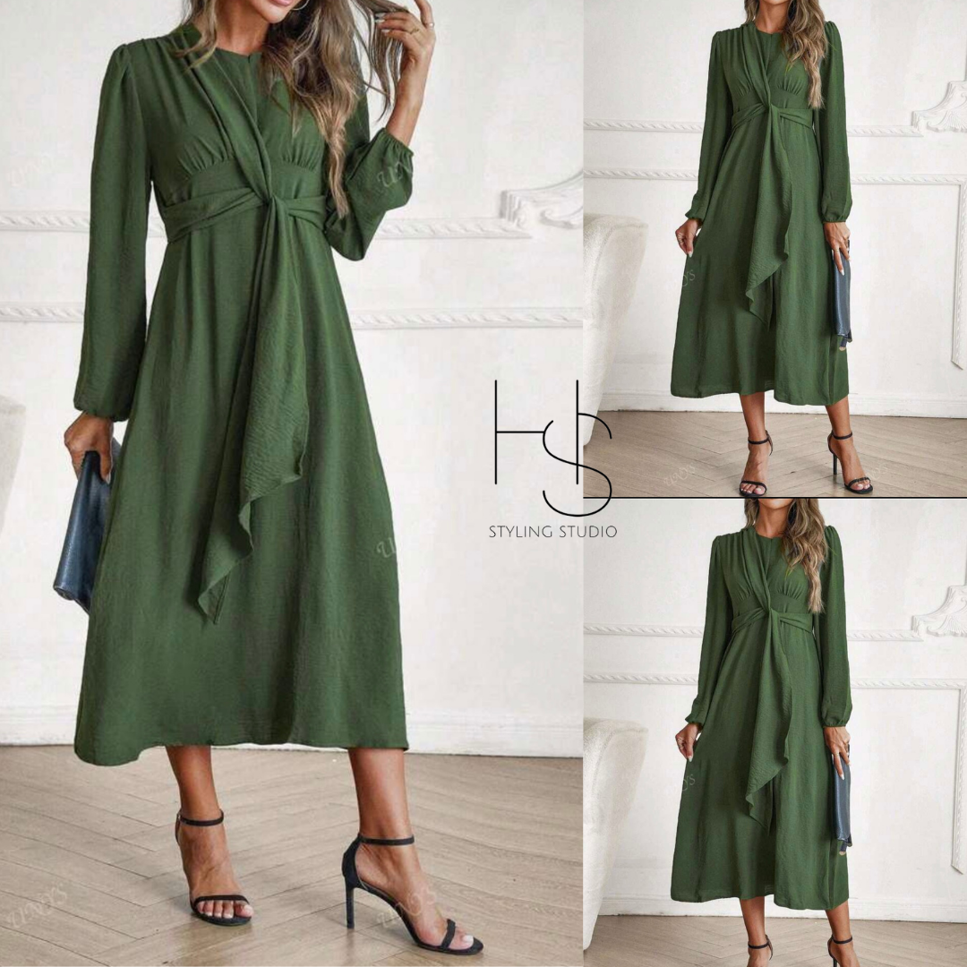 Shein Lantern Sleeve Tie Waist Dress