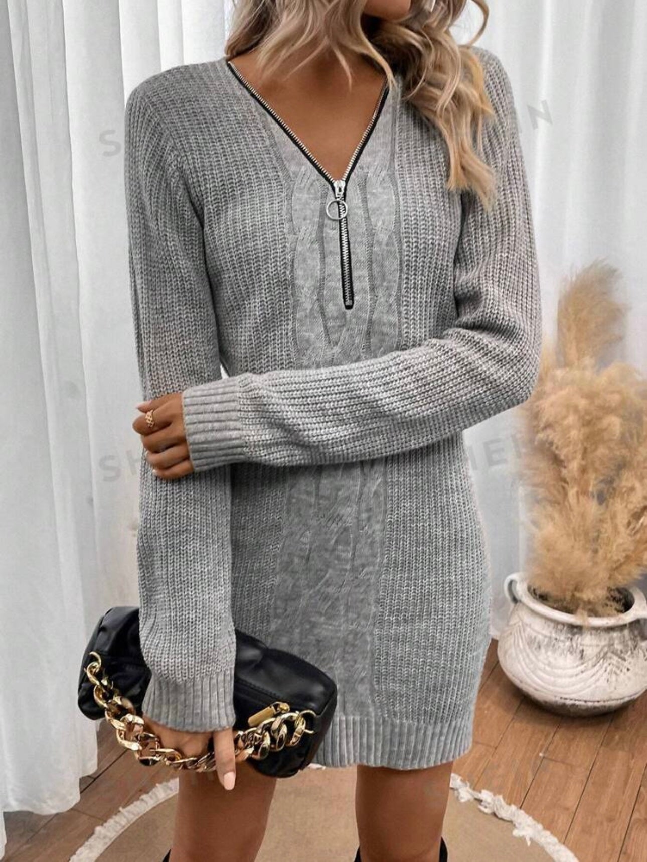 Shein Quarter Zip do Cable Knit Sweater Dress