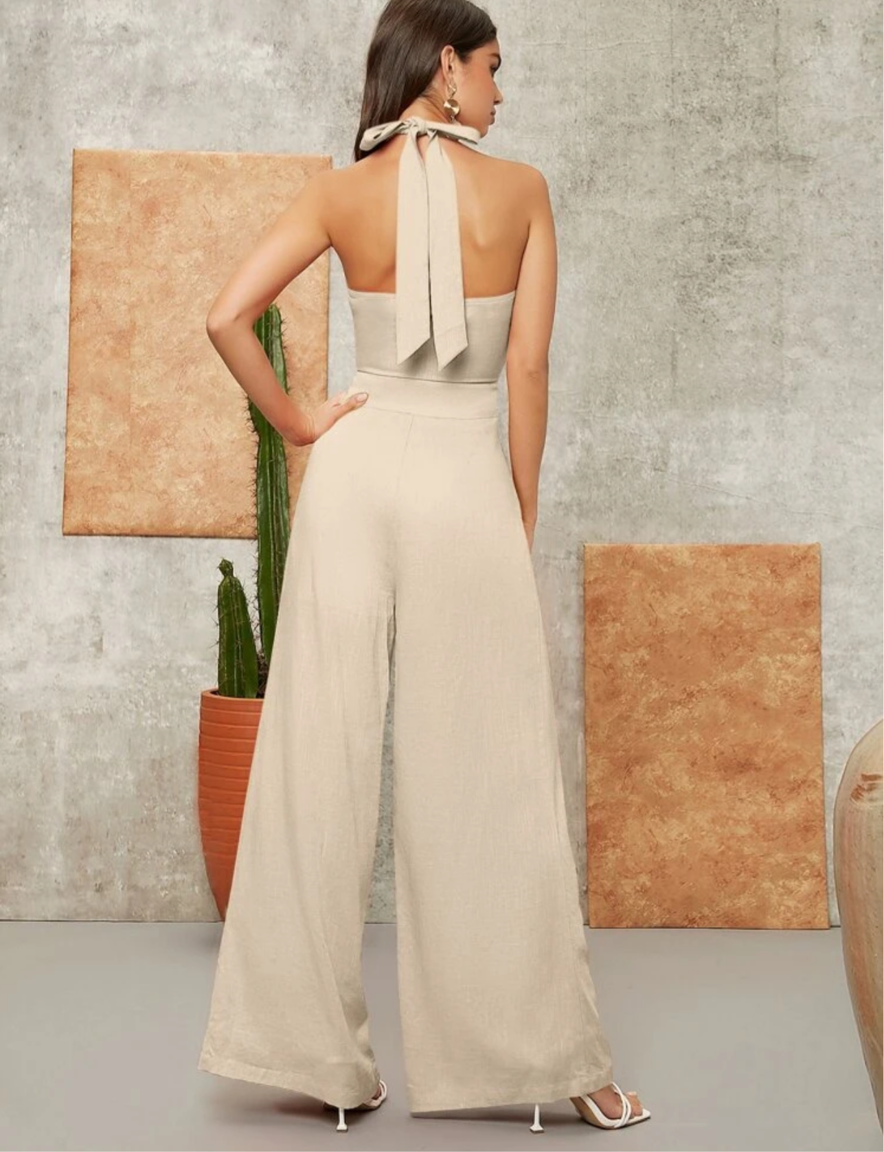 Shein VCAY Cross Halter Solid Jumpsuit