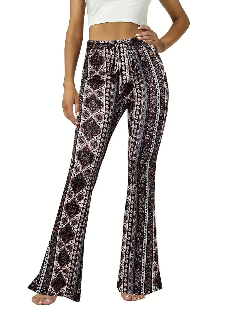 Shein SXY Floral Print Knot Front Bootcut Leg Pants