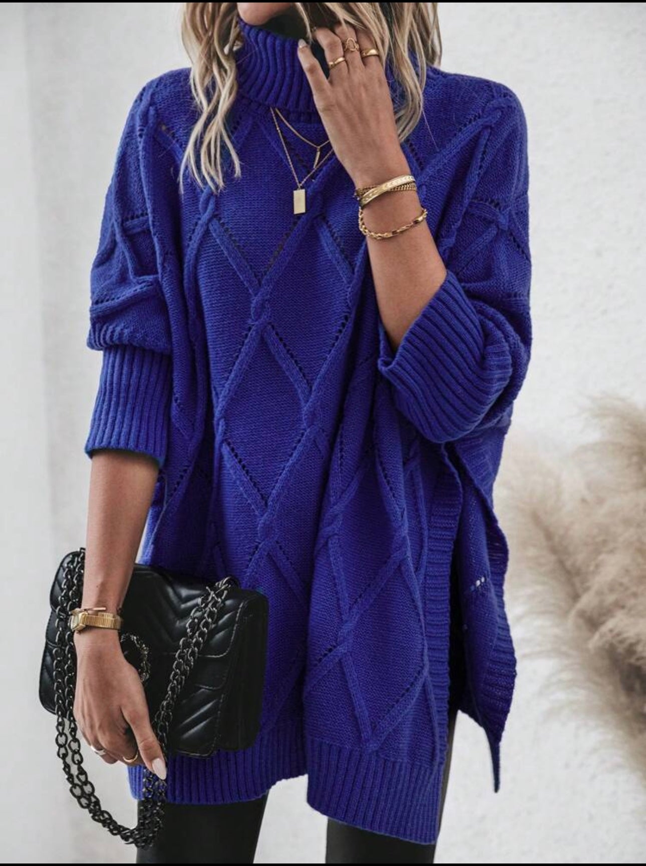 Shein Turtle Neck Batwing Sleeve Pointelle Knit Poncho