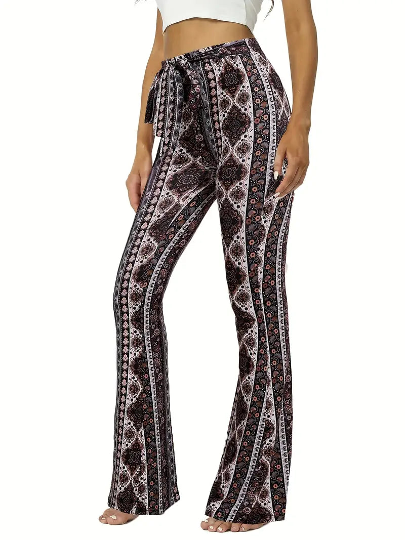 Shein SXY Floral Print Knot Front Bootcut Leg Pants