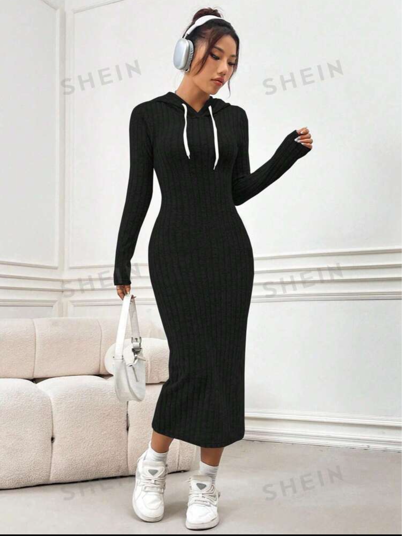 Shein Solid Color Long Sleeve Maxi Dress