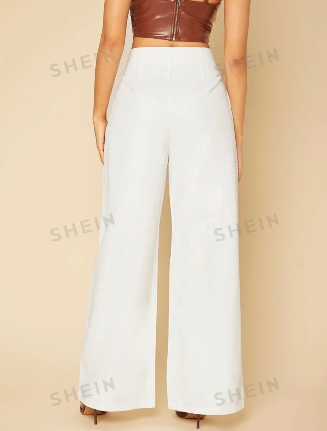 Shein Fly Fold Pleated Wide Leg Pants