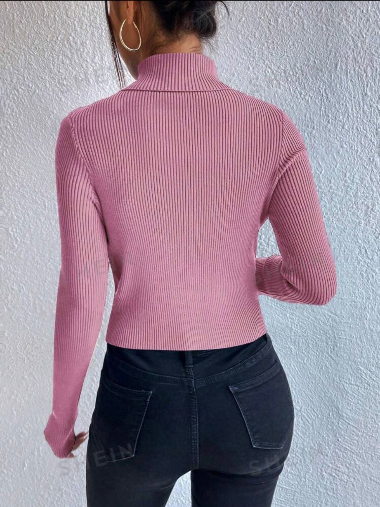 Shein Turtleneck Rib-Knit  Sweater