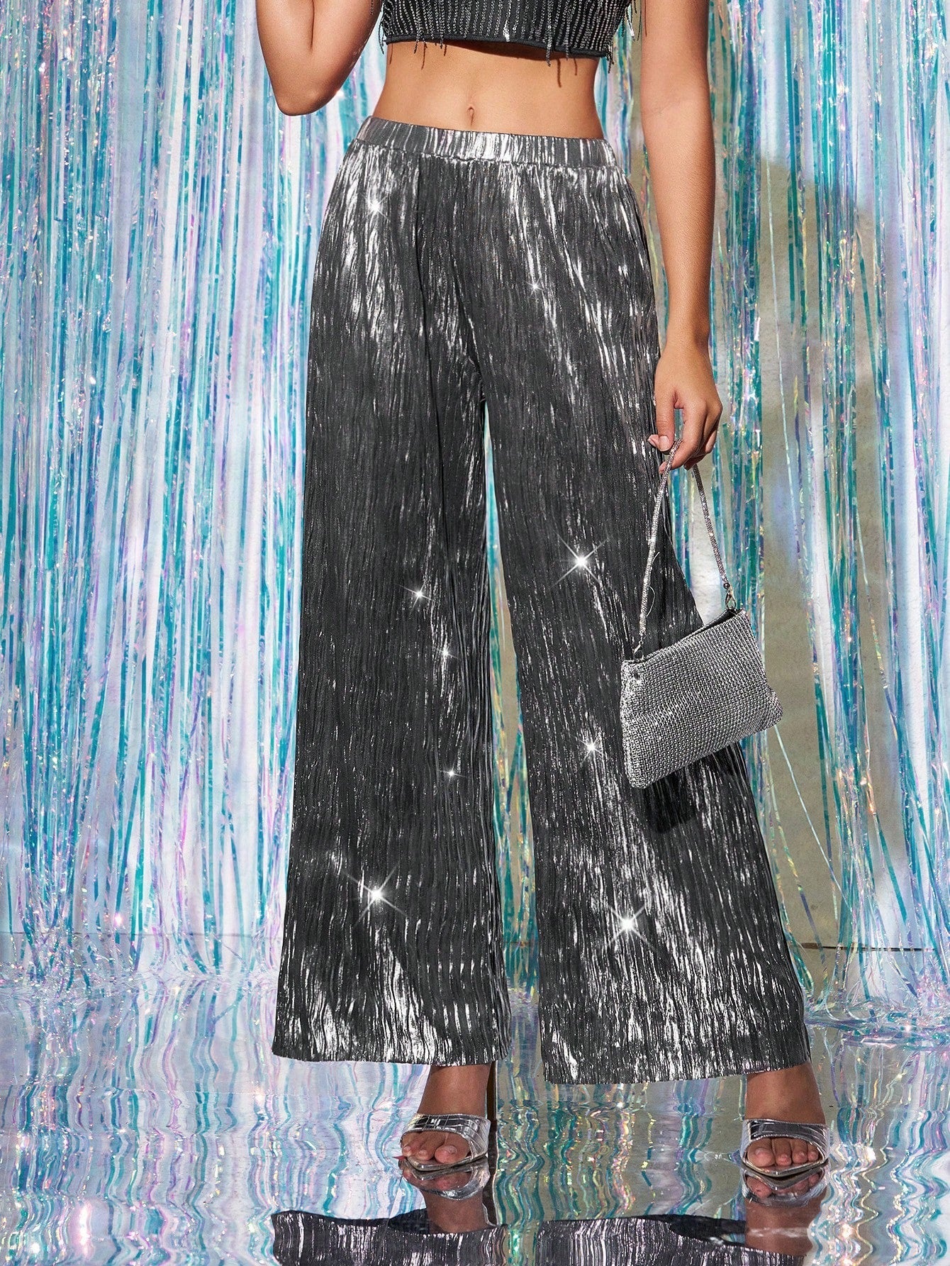 Shein Metallic Long Wide Leg Pants