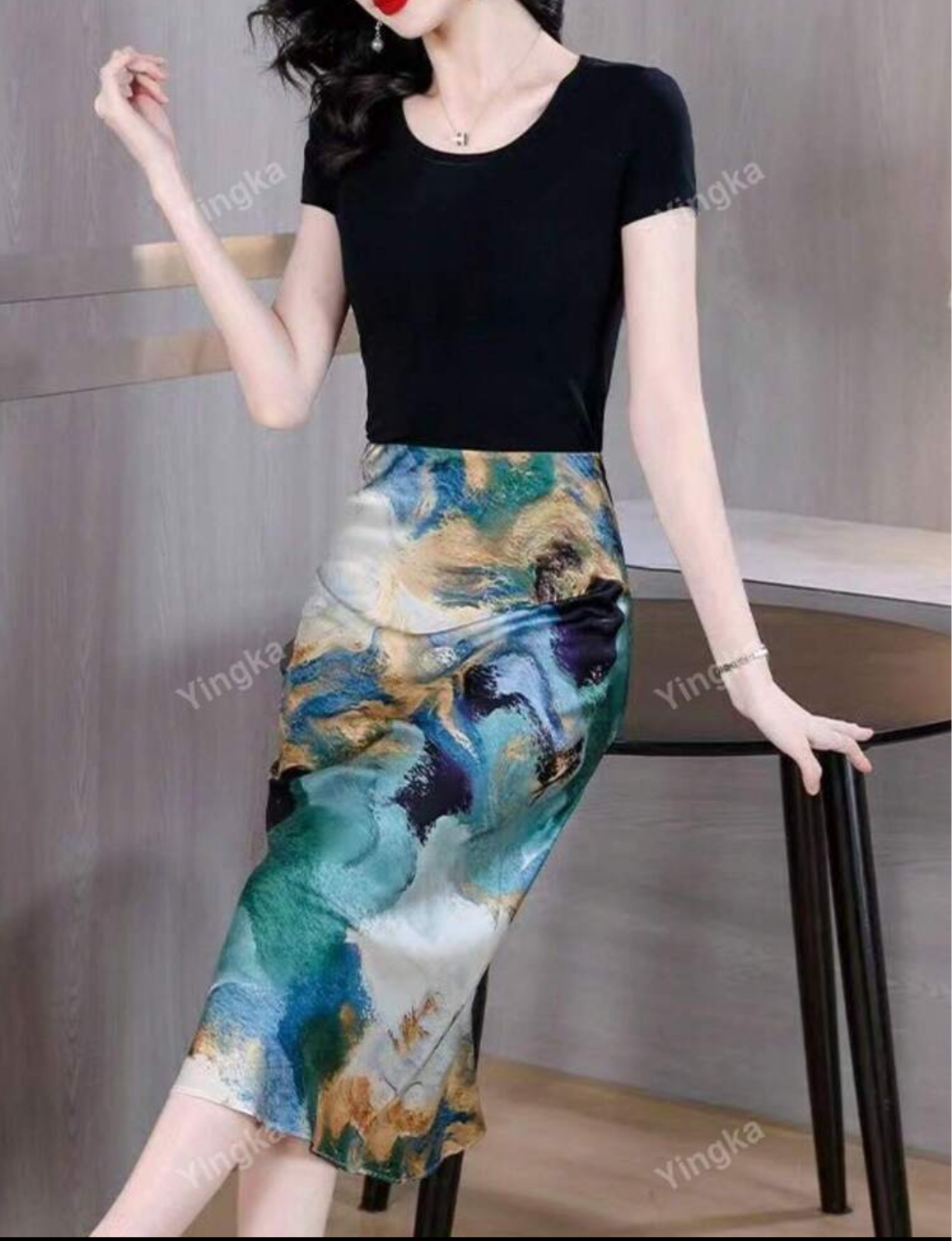 Shein Marble Print Straight Skirt