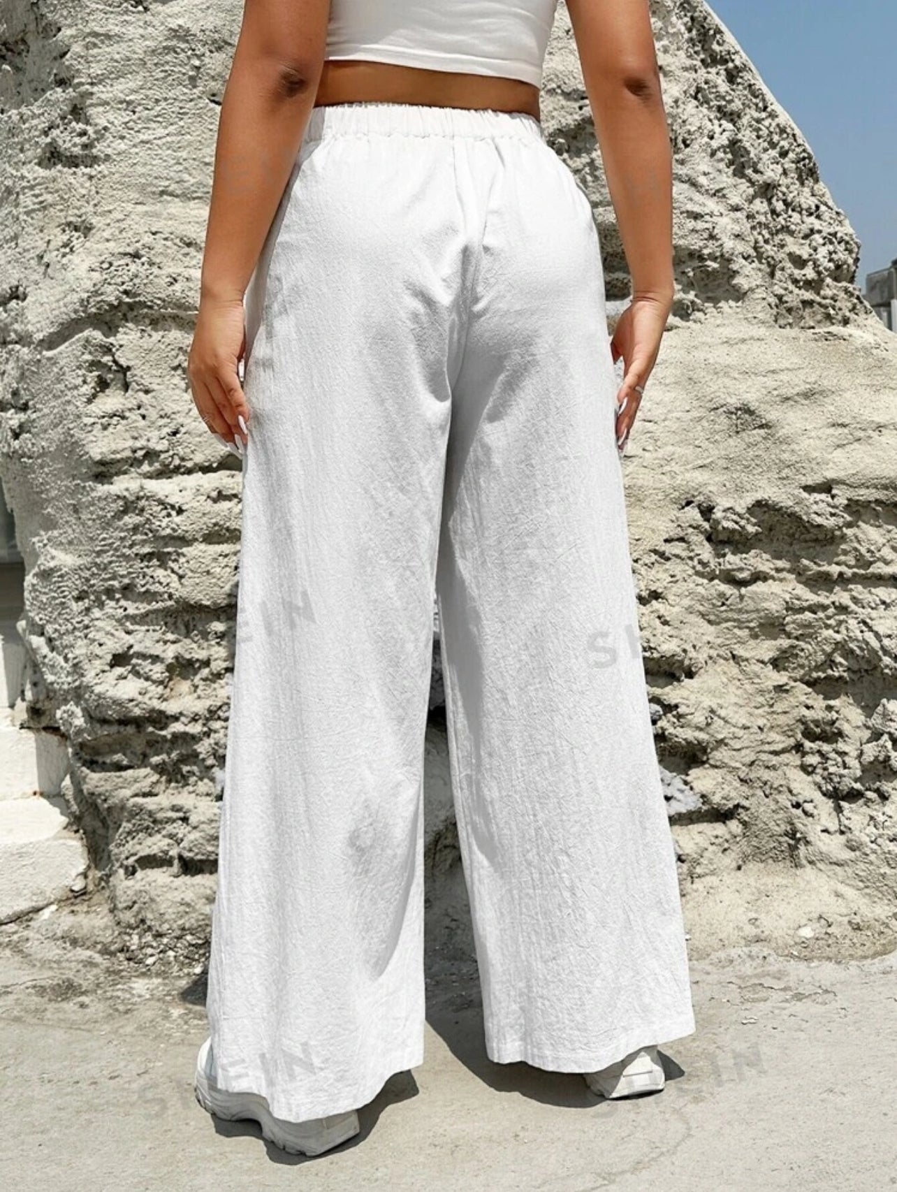 Plus Size Shein White High Waist Wide Leg Pants