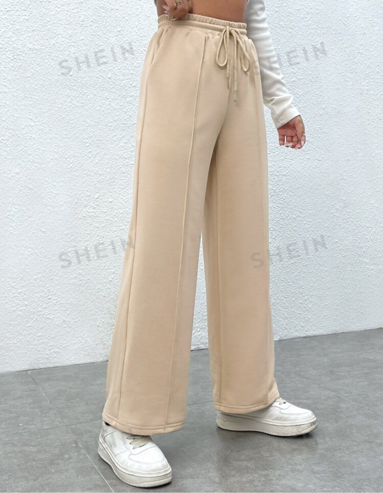 Shein Petite Drawstring Waist Solid Leg Pants