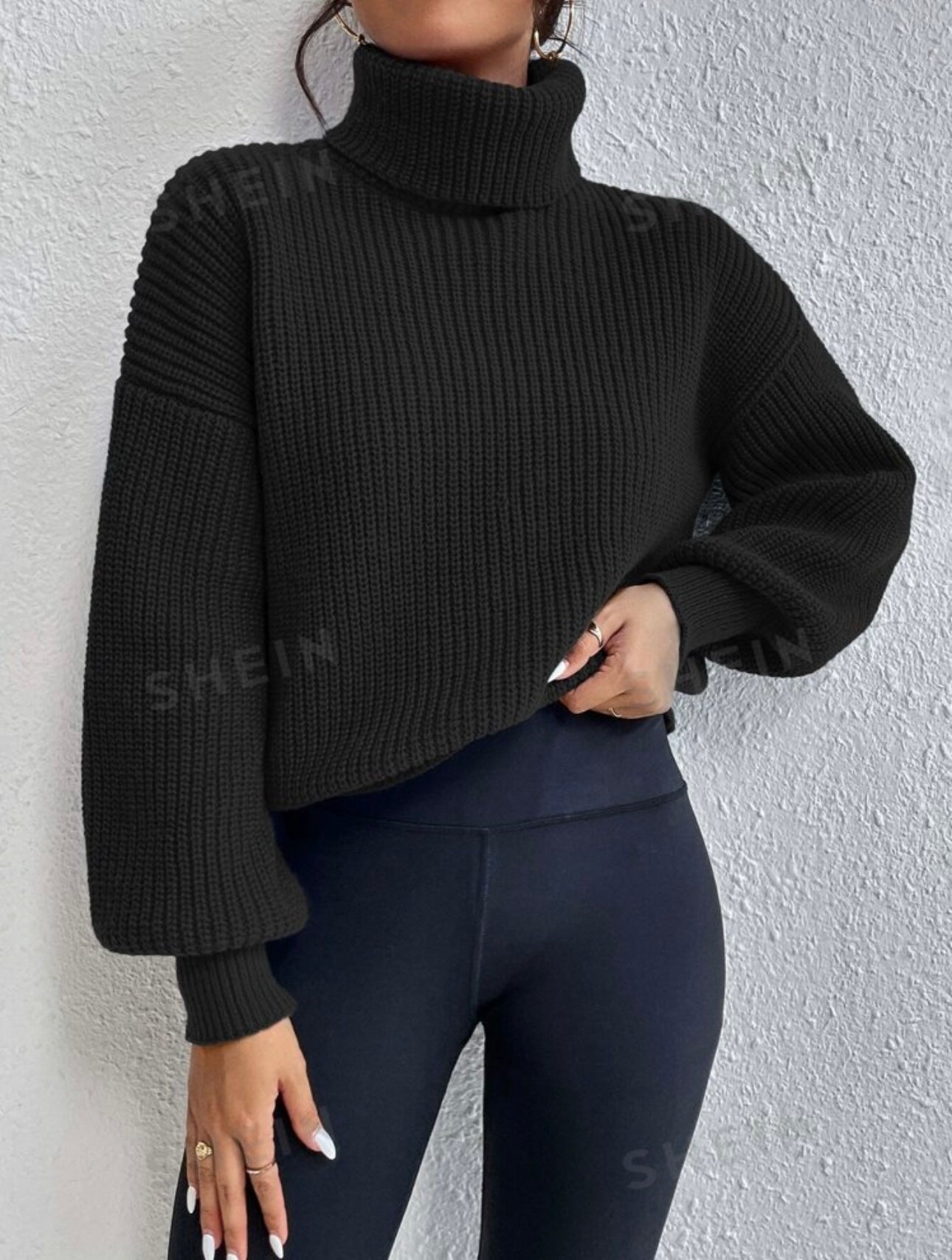 Shein Rib-Knit Cropped Drop Shoulder Sweater