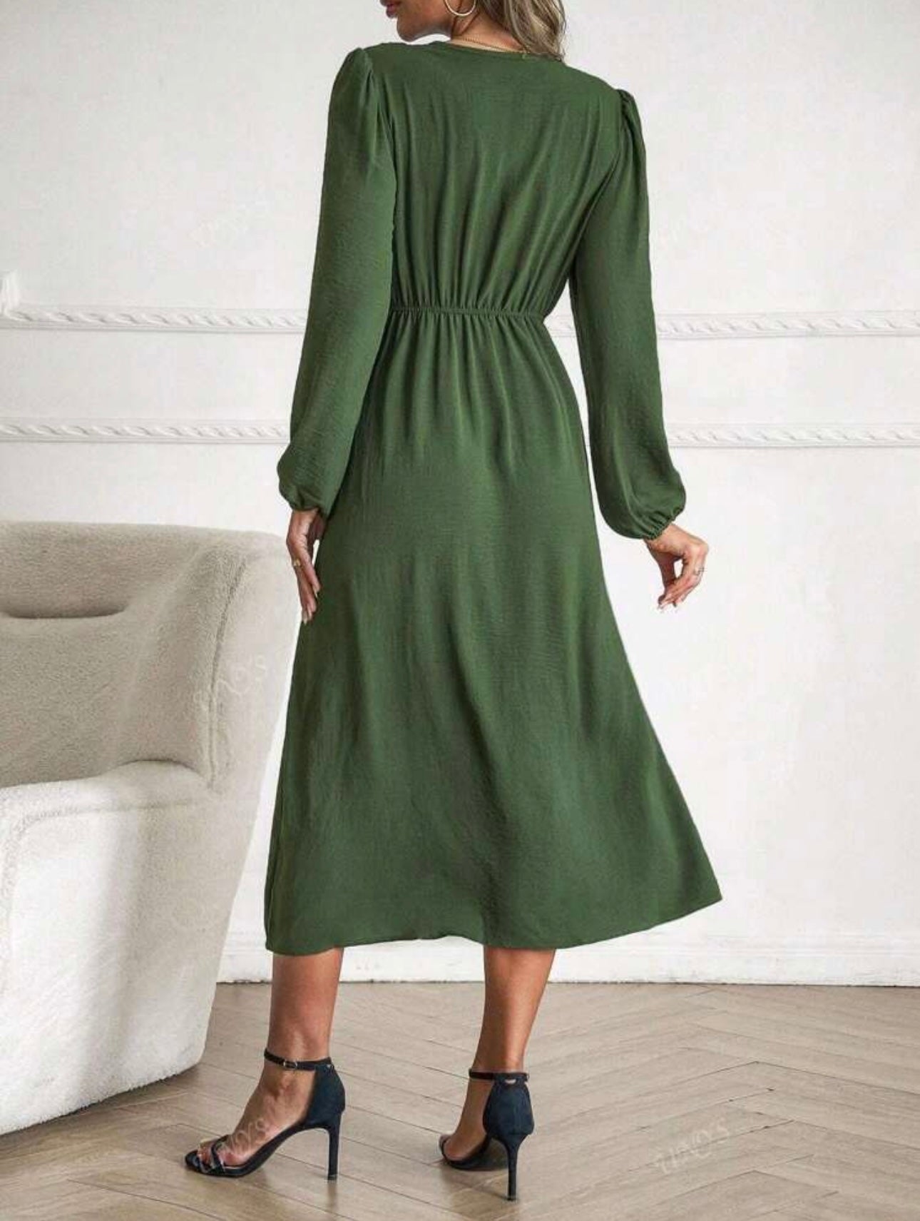 Shein Lantern Sleeve Tie Waist Dress