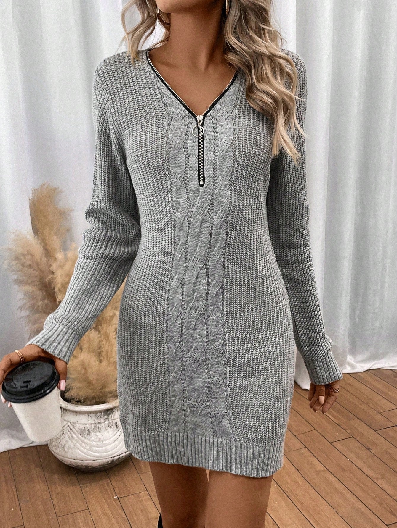 Shein Quarter Zip do Cable Knit Sweater Dress