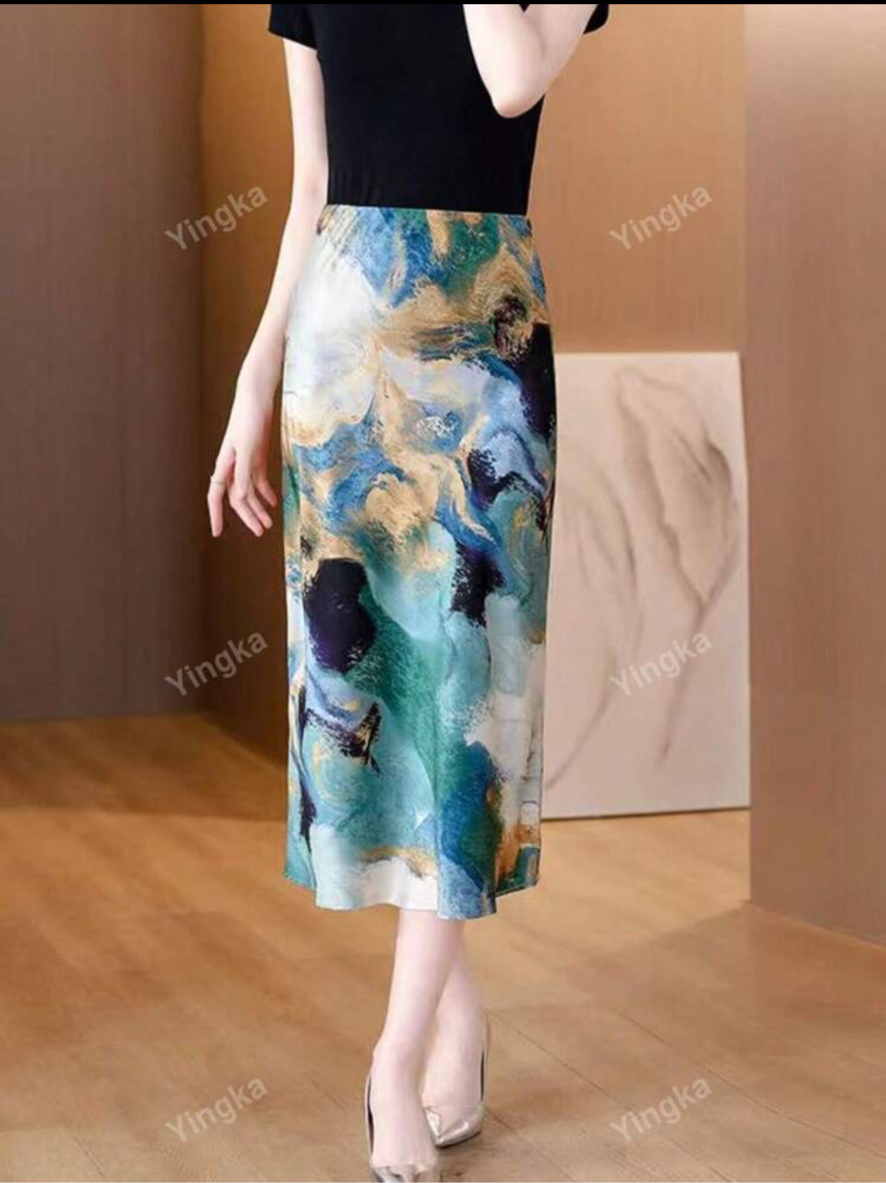 Shein Marble Print Straight Skirt