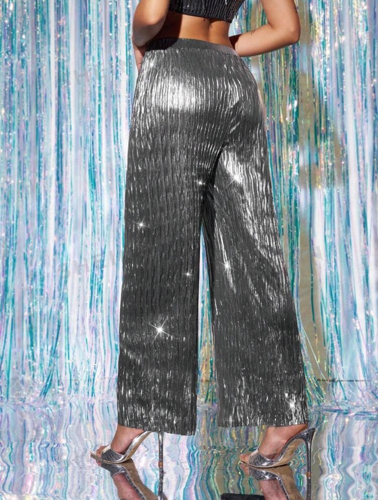 Shein Metallic Long Wide Leg Pants