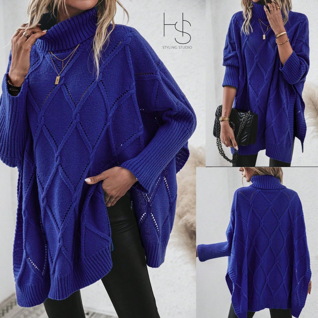 Shein Turtle Neck Batwing Sleeve Pointelle Knit Poncho