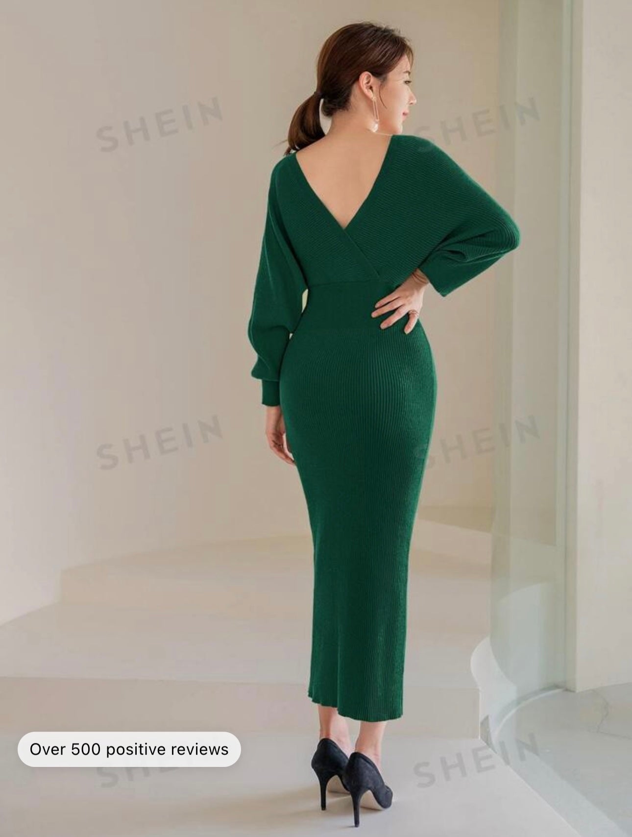 Shein Solid Surplice Neck Sweater Dress