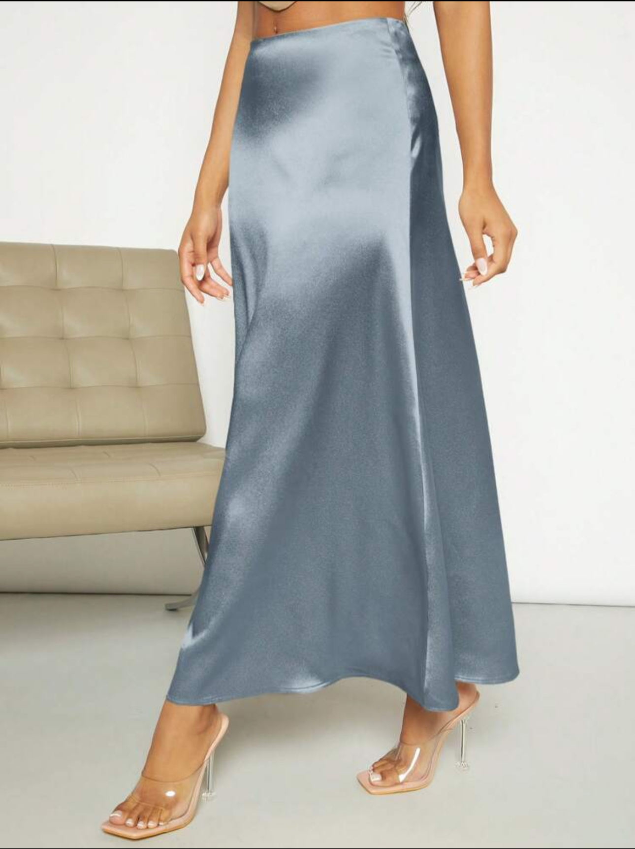 Shein Women’s Solid Color Satin Long Summer Skirt