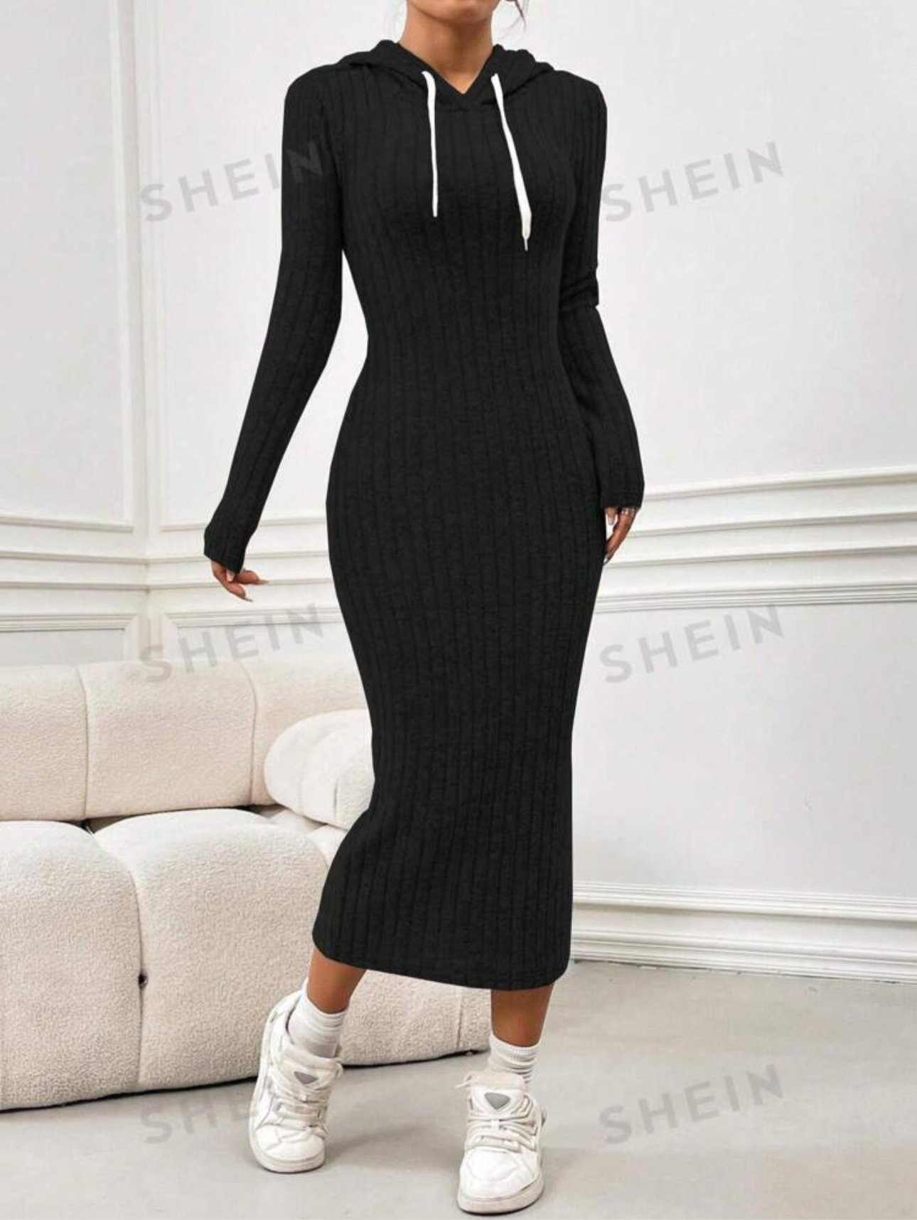 Shein Solid Color Long Sleeve Maxi Dress