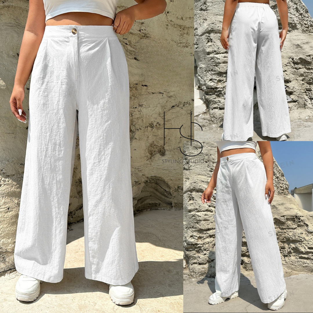 Plus Size Shein White High Waist Wide Leg Pants