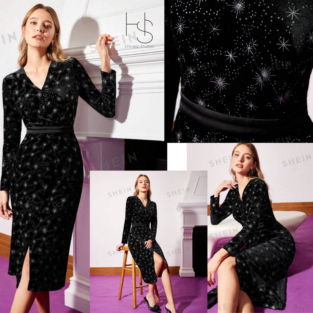 Shein Premium Velvet Star Print Dress