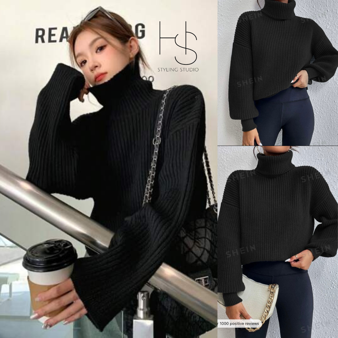 Shein Rib-Knit Cropped Drop Shoulder Sweater